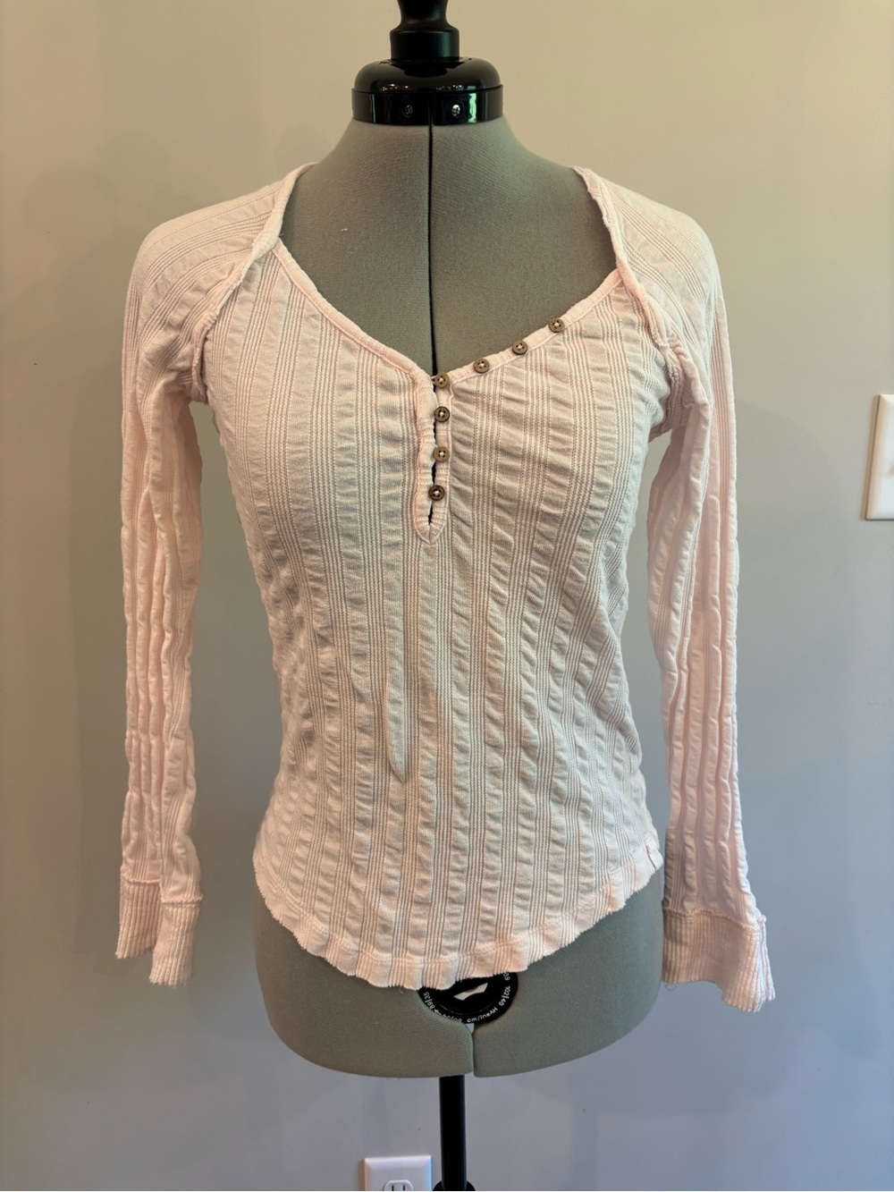 We The Free Ribbed Long Sleeve Henley Top - Light Pink